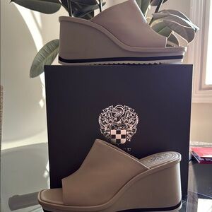 Vince Camuto Tan Wedge Sandals with Slip-On Comfort